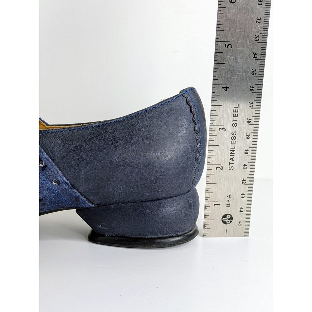 John Fluevog Erika Fellowship Oxford 9 Blue Two Tone Saddle Shoe Lace Low Heel - Picture 14 of 16
